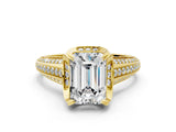 Yellow gold Emerald Solitaire Pave Split Shank Ring with Four-Prong Setting_81