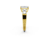Yellow gold Emerald Solitaire Princess Side Stone Engraved Band Prong Setting Ring_5