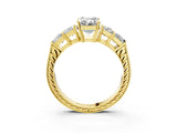 Yellow gold Emerald Solitaire Princess Side Stone Engraved Band Prong Setting Ring_6