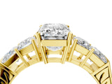 Yellow gold Emerald Solitaire Princess Side Stone Engraved Band Prong Setting Ring_7