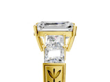 Yellow gold Emerald Solitaire Princess Side Stone Engraved Band Prong Setting Ring_8