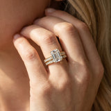 Yellow gold Emerald Solitaire Prong Set Diamond Engagement Ring with Pave Band_8