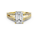 Yellow gold Emerald Solitaire Split Shank Pavé Diamond Engagement Ring_350