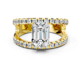 Yellow gold Emerald Solitaire Split Shank Pave Diamond Ring_48