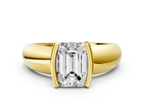 Yellow gold Emerald Solitaire Tension Set Diamond Ring with Wide Band_20