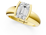 Yellow gold Emerald Solitaire Tension Set Diamond Ring with Wide Band_21