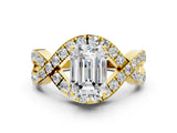 Yellow gold Emerald Solitaire Twist Band Pavé Diamond Engagement Ring_33