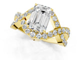 Yellow gold Emerald Solitaire Twist Band Pavé Diamond Engagement Ring_34