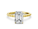 Yellow gold Emerald Solitaire Twist Band Ring with Four-Prong Setting_67
