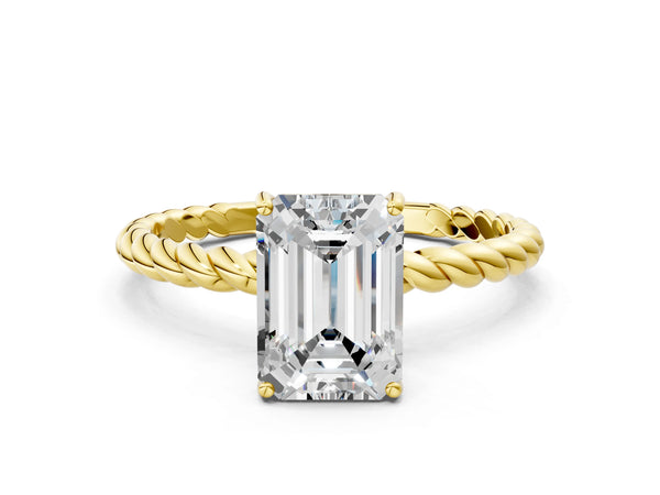 Yellow gold Emerald Solitaire Twist Band Ring with Four-Prong Setting