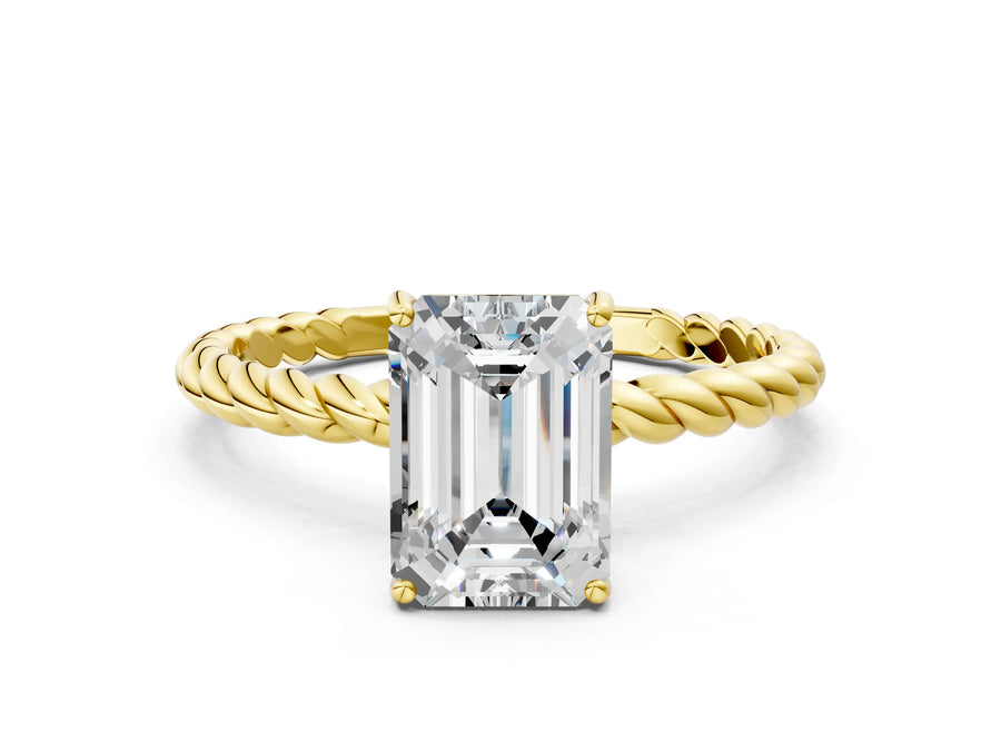 Yellow gold Emerald Solitaire Twist Band Ring with Four-Prong Setting