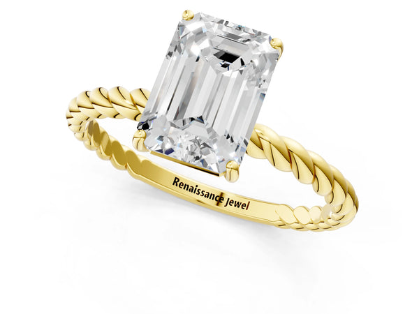 Yellow gold Emerald Solitaire Twist Band Ring with Four-Prong Setting