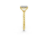 Yellow gold Emerald Solitaire Twist Band Ring with Four-Prong Setting_69