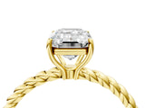 Yellow gold Emerald Solitaire Twist Band Ring with Four-Prong Setting_71