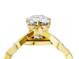 Yellow gold Emerald Solitaire Twist Band with Leaf Prong Setting 5