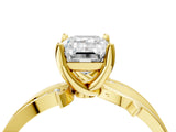 Yellow gold Emerald Solitaire Twist Band with Pavé Accents and Four-Prong Setting_39