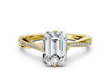 Yellow gold Emerald Solitaire Twist Band with Pavé Diamonds and Four-Prong Setting_74