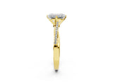 Yellow gold Emerald Solitaire Twist Band with Pavé Diamonds and Four-Prong Setting_76