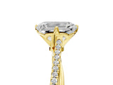 Yellow gold Emerald Solitaire Twist Band with Pavé Diamonds and Four-Prong Setting_79