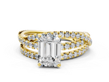 Yellow gold Emerald Solitaire Twist Band with Pavé Setting and Four-Prong Setting_128