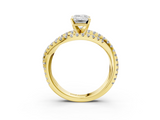 Yellow gold Emerald Solitaire Twist Band with Pavé Setting and Four-Prong Setting_131