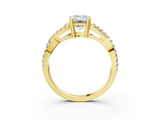 Yellow gold Emerald Solitaire Twist Band with Pavé Setting and Four-Prong Setting_51