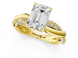 Yellow gold Emerald Solitaire Twist Band with Pave Prong Setting_54