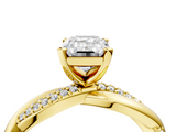 Yellow gold Emerald Solitaire Twist Band with Pave Prong Setting_57