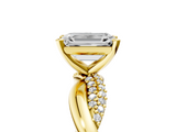 Yellow gold Emerald Solitaire Twist Band with Pave Prong Setting_58