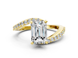 Yellow gold Emerald Solitaire Twist Band with Pave Set Diamonds and Four-Prong Setting_127