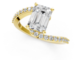 Yellow gold Emerald Solitaire Twist Band with Pave Set Diamonds and Four-Prong Setting_128
