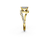 Yellow gold Emerald Solitaire Twist Band with Pave Set Diamonds and Four-Prong Setting_129