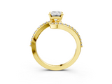 Yellow gold Emerald Solitaire Twist Band with Pave Set Diamonds and Four-Prong Setting_130