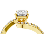 Yellow gold Emerald Solitaire Twist Band with Pave Set Diamonds and Four-Prong Setting_131