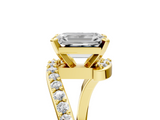 Yellow gold Emerald Solitaire Twist Band with Pave Set Diamonds and Four-Prong Setting_132