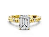 Yellow gold Emerald Solitaire Twisted Band Prong Set Engagement Ring_67