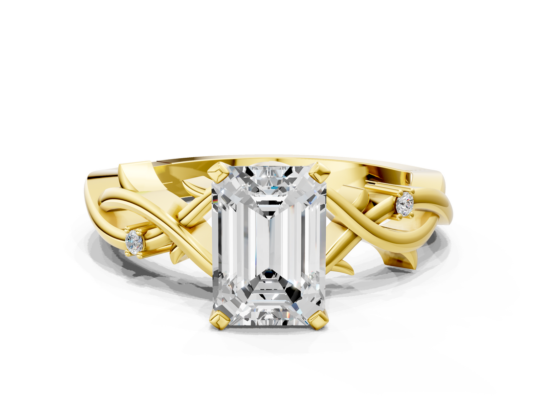 Yellow gold Emerald Solitaire Twisted Band Prong Setting Ring_186