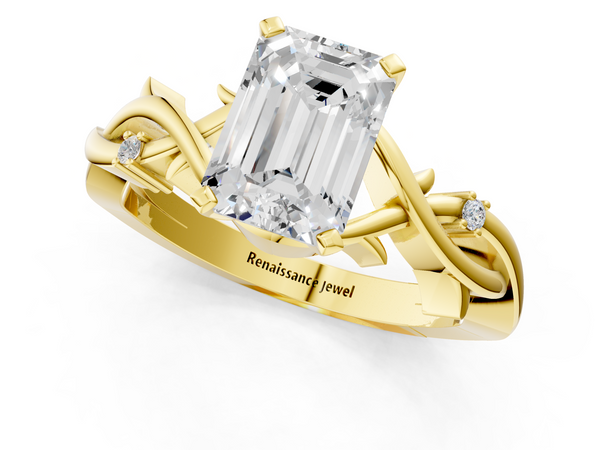 Yellow Gold Emerald Cut Solitaire Engagement Ring Setting with Vine Twist Band