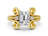 Yellow gold Emerald Solitaire Twisted Band Scroll Prong Ring_3