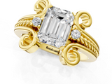 Yellow gold Emerald Solitaire Twisted Band Scroll Prong Ring_4