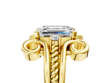 Yellow gold Emerald Solitaire Twisted Band Scroll Prong Ring_8