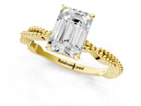 Yellow gold Emerald Solitaire Twisted Band with Bead Prong Setting_303