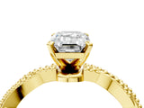 Yellow gold Emerald Solitaire Twisted Band with Bead Prong Setting_306