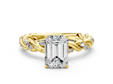 Yellow gold Emerald Solitaire Twisted Band with Pavé Accents and Four-Prong Setting_16