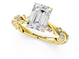 Yellow gold Emerald Solitaire Twisted Band with Pavé Accents and Four-Prong Setting_17