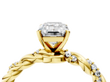Yellow gold Emerald Solitaire Twisted Band with Pavé Accents and Four-Prong Setting_20