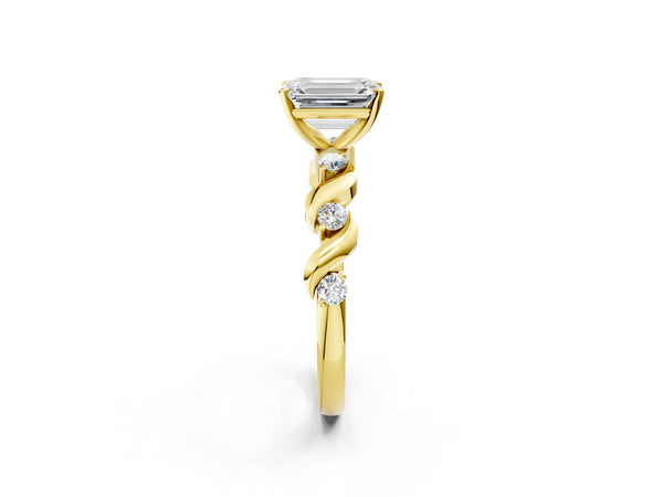 Yellow Gold Emerald Cut Solitaire Engagement Ring Setting with Ribbon Twist Accent Band