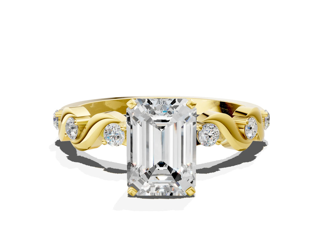 Yellow gold Emerald Solitaire Twisted Band with Prong Setting