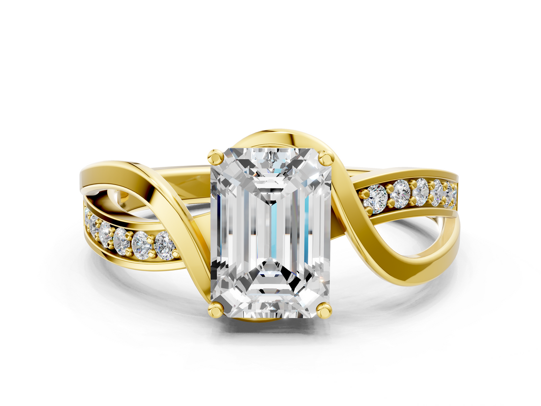 Yellow gold Emerald Solitaire Twisted Band with Prong Setting_19