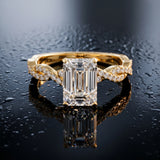 Yellow gold Emerald Solitaire Twisted Pave Band with Four-Prong Setting_16